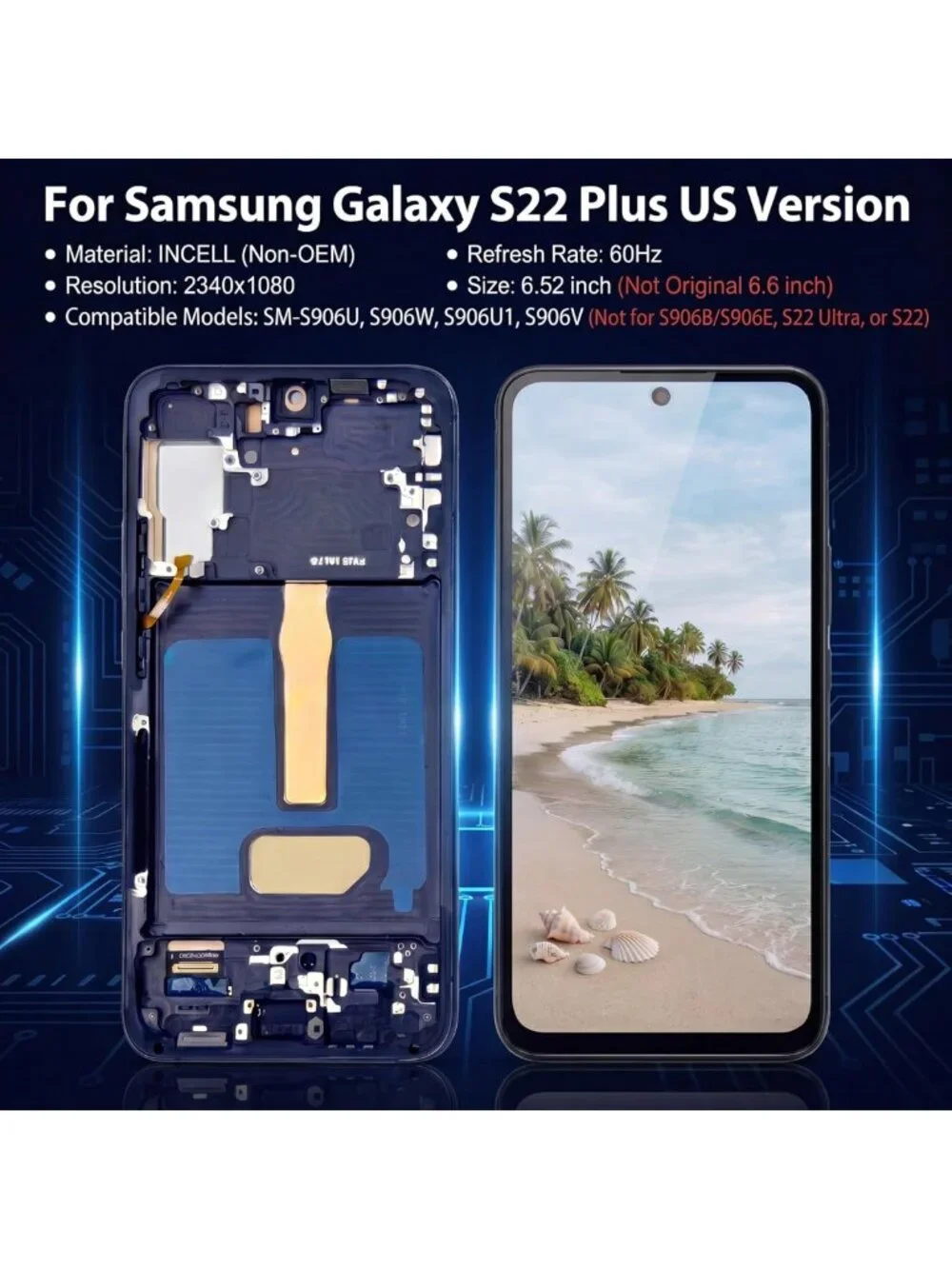 Samsung Galaxy S22 Plus Screen Replacement with Frame - Black, Easy Install